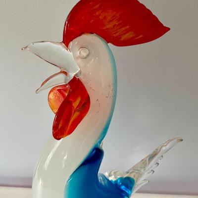 Pair of blown glass roosters