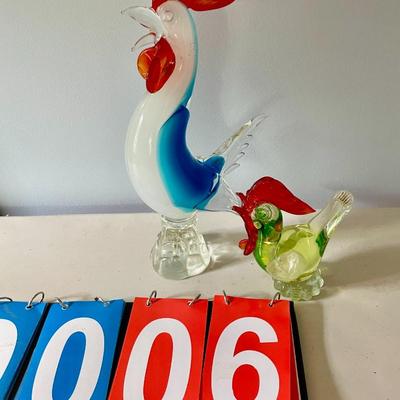 Pair of blown glass roosters