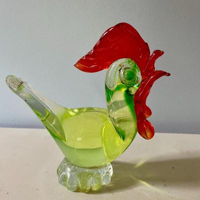 Pair of blown glass roosters