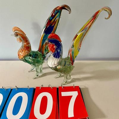 Pair of vintage Murano roosters