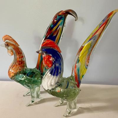 Pair of vintage Murano roosters