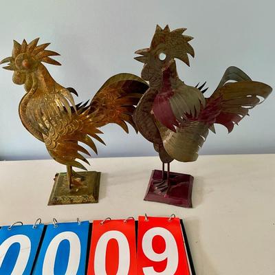 Pair of punched metal roosters