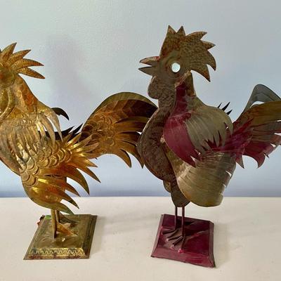 Pair of punched metal roosters