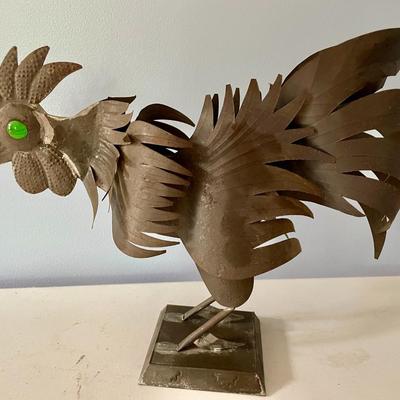 Pair of cut metal roosters