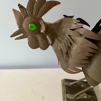 Pair of cut metal roosters