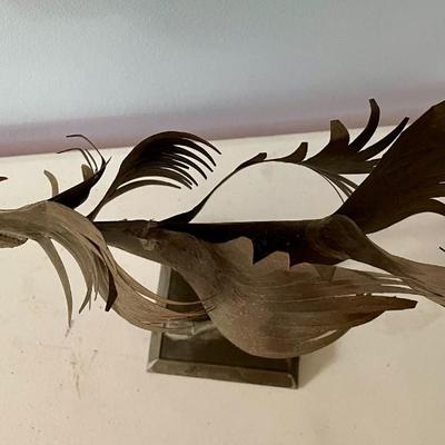 Pair of cut metal roosters
