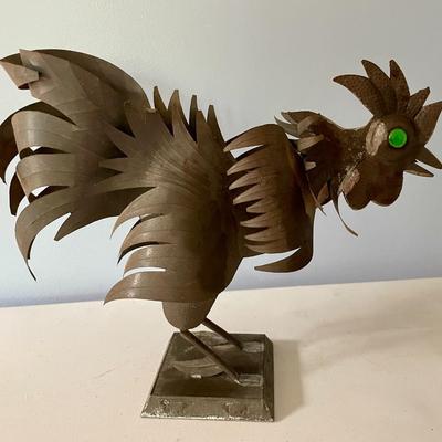 Pair of cut metal roosters