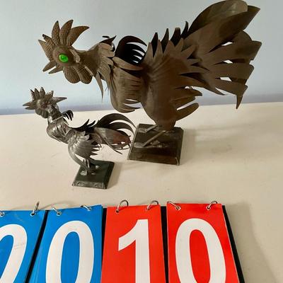 Pair of cut metal roosters