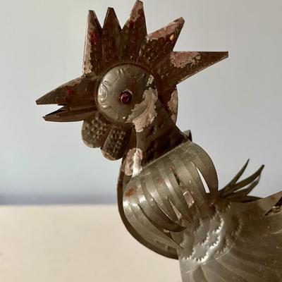 Pair of cut metal roosters