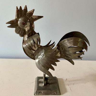 Pair of cut metal roosters