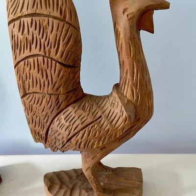 Pair of carved wooden roosters