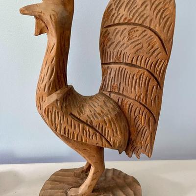 Pair of carved wooden roosters
