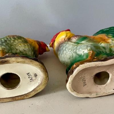 Vintage Japan painted rooster & hen