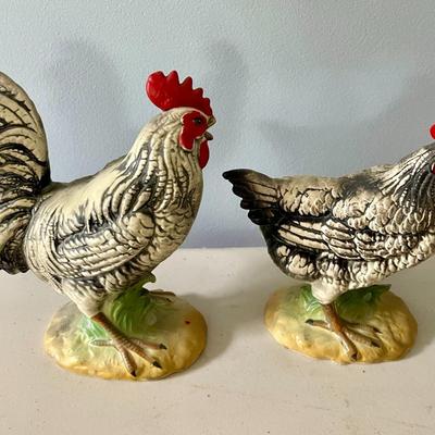 Vintage Japan painted ceramic rooster & hen