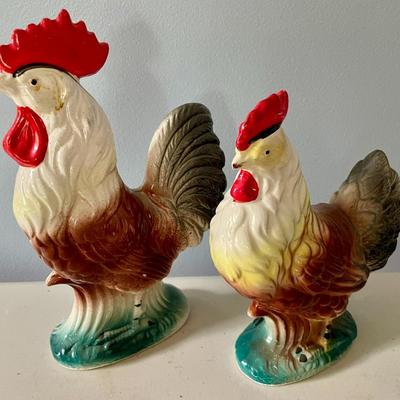 Vintage Japan painted ceramic rooster & hen