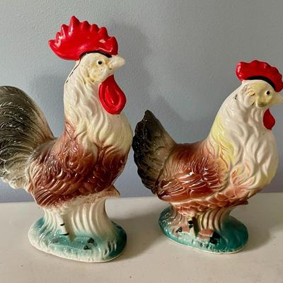 Vintage Japan painted ceramic rooster & hen