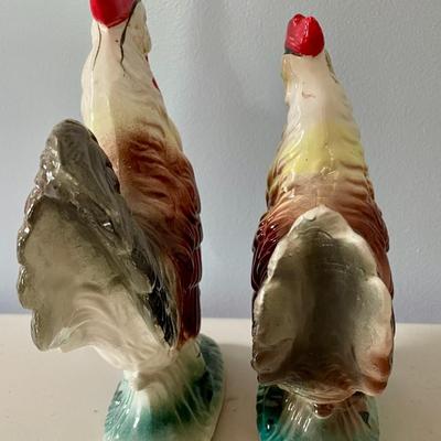 Vintage Japan painted ceramic rooster & hen