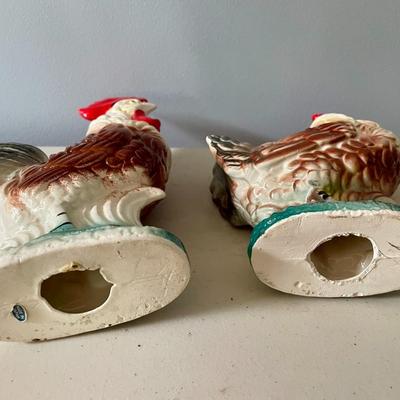 Vintage Japan painted ceramic rooster & hen