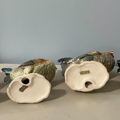 2 pair of vintage Norcrest painted ceramic roosters & hens