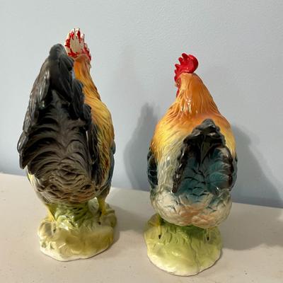 2 pair of vintage Norcrest painted ceramic roosters & hens