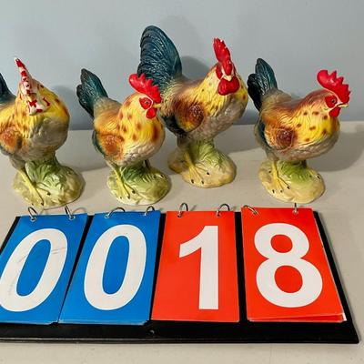 2 pair of vintage Norcrest painted ceramic roosters & hens