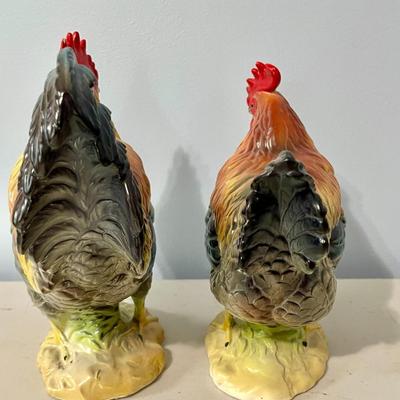 2 pair of vintage Norcrest painted ceramic roosters & hens