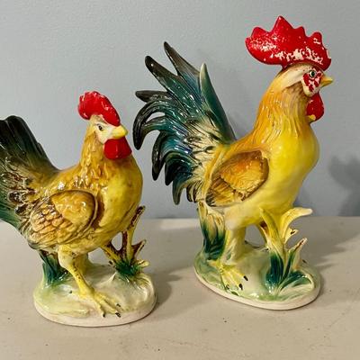 Vintage Norcrest painted ceramic rooster & hen