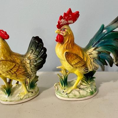Vintage Norcrest painted ceramic rooster & hen