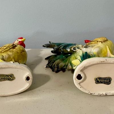 Vintage Norcrest painted ceramic rooster & hen