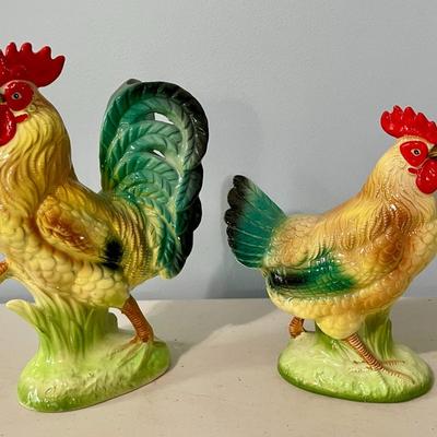 Vintage ceramic rooster & hen by Brinn's