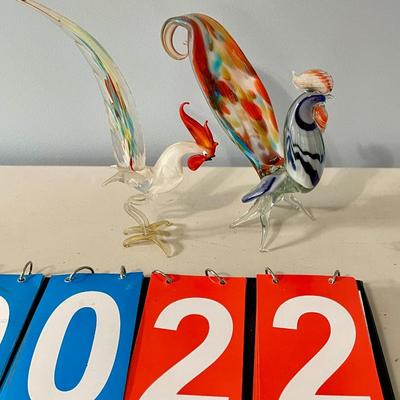 Pair of vintage glass roosters