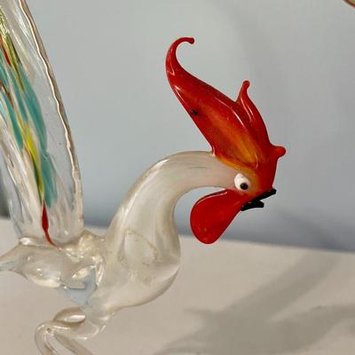 Pair of vintage glass roosters