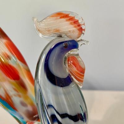 Pair of vintage glass roosters