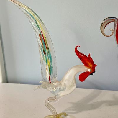 Pair of vintage glass roosters