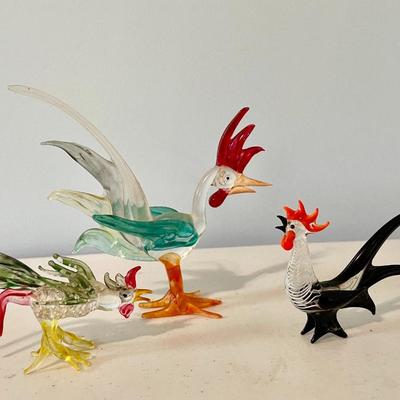 Trio of vintage glass roosters
