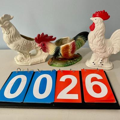 Trio of vintage ceramic roosters