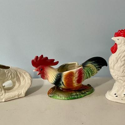 Trio of vintage ceramic roosters