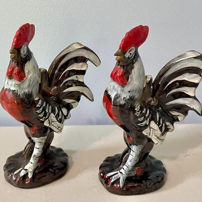 Pair of vintage ceramic painted roosters