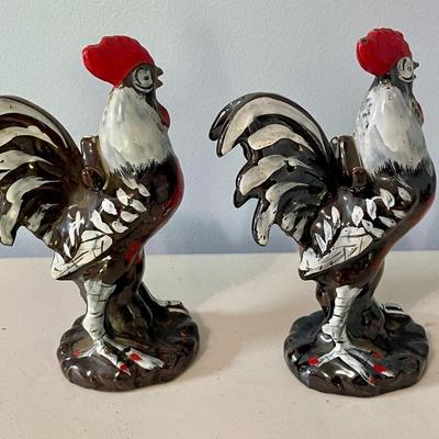 Pair of vintage ceramic painted roosters