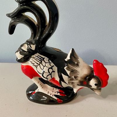 Pair of vintage painted ceramic rooster & hen