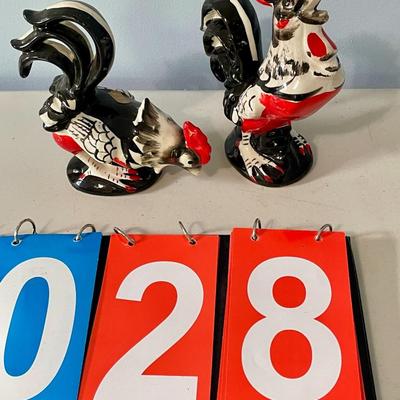Pair of vintage painted ceramic rooster & hen