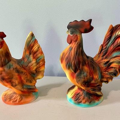 Vintage painted ceramic rooster & hen