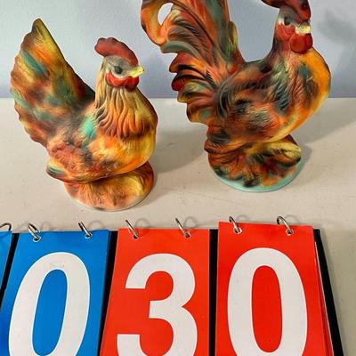 Vintage painted ceramic rooster & hen