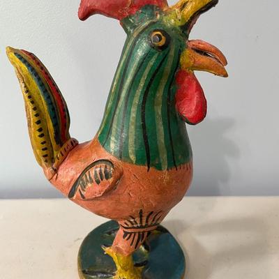 Pair of vintage painted terracotta roosters