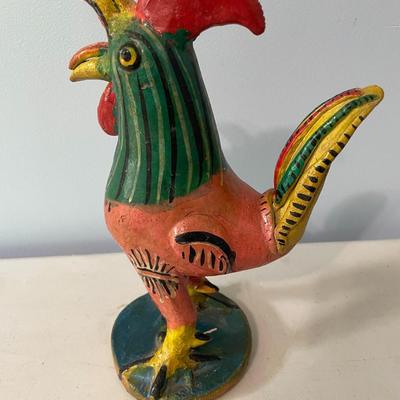Pair of vintage painted terracotta roosters