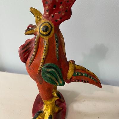 Pair of vintage painted terracotta roosters
