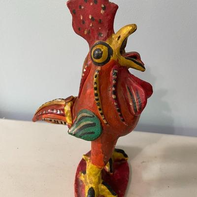 Pair of vintage painted terracotta roosters