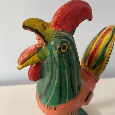 Pair of vintage painted terracotta roosters