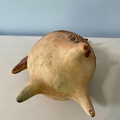 Vintage painted terracotta rooster coin bank