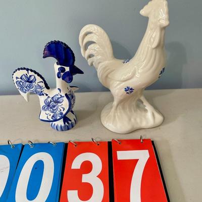 Pair of vintage ceramic roosters
